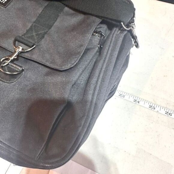Hugo Boss Men’s Canvas Adjustable Strap Pockets Messenger Laptop Bag Black Large - Picture 6 of 10